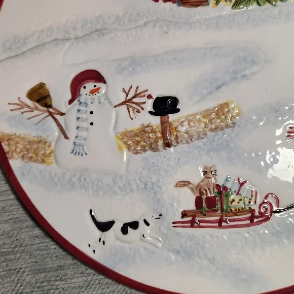 David Carter Brown Christmas Valley Children Sledding Snowmen Trivet 9.5" - Picture 2 of 7
